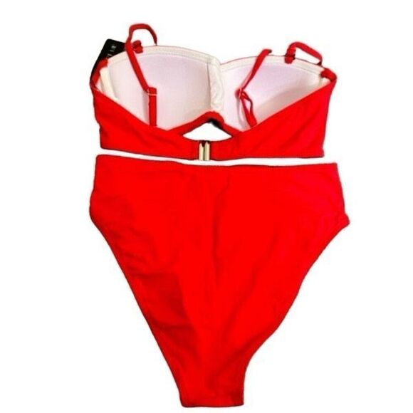 Tempt Me Red Bandeau Strapless Twist Front Bikini Set Small NWT - Picture 2 of 8